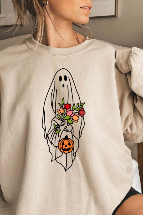 Toperth Khaki Halloween Ghost Sweatshirt