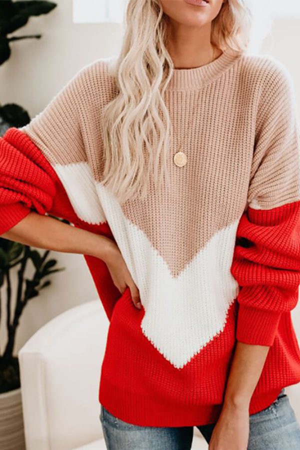 Toperth Casual Striped Top Contrast Color Top Sweater