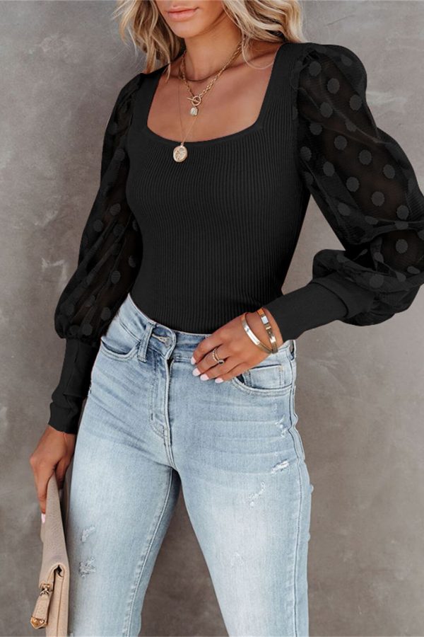 Toperth Square Neck Polka Dot  Bottoming Top