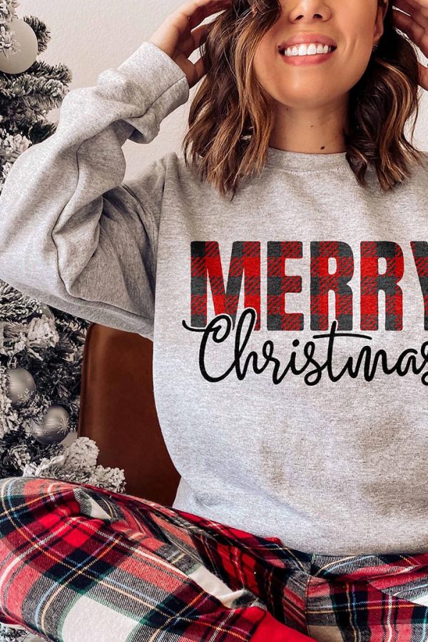 Toperth  Merry Christmas Buffalo Plaid Sweatshirts