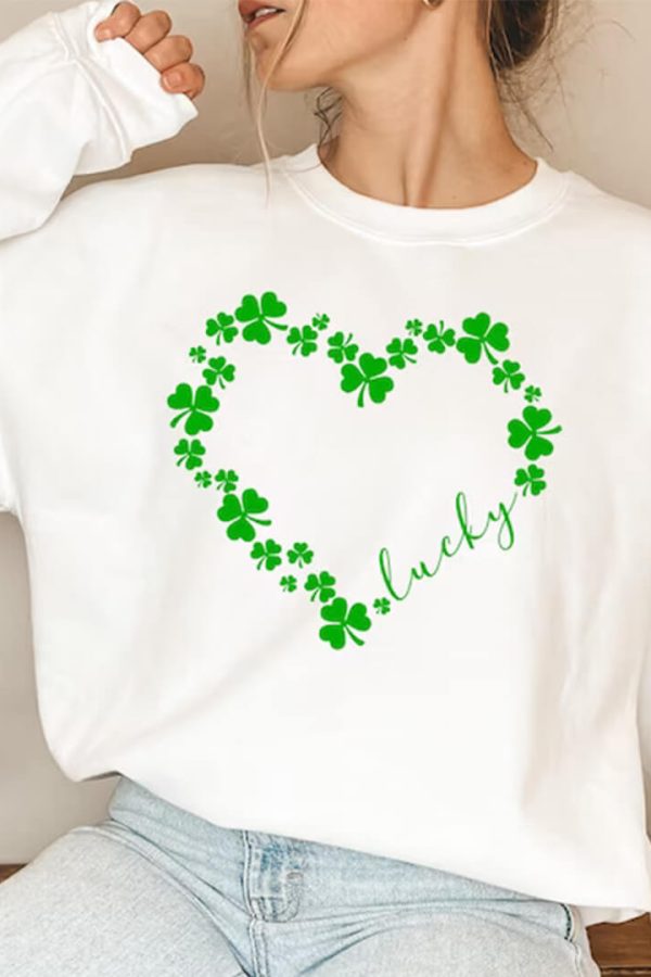 Toperth St. Patrick's Day Heart Shamrock Sweatshirt