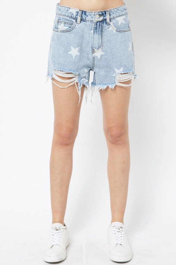 Toperth Denim Hole Star Tassel Shorts