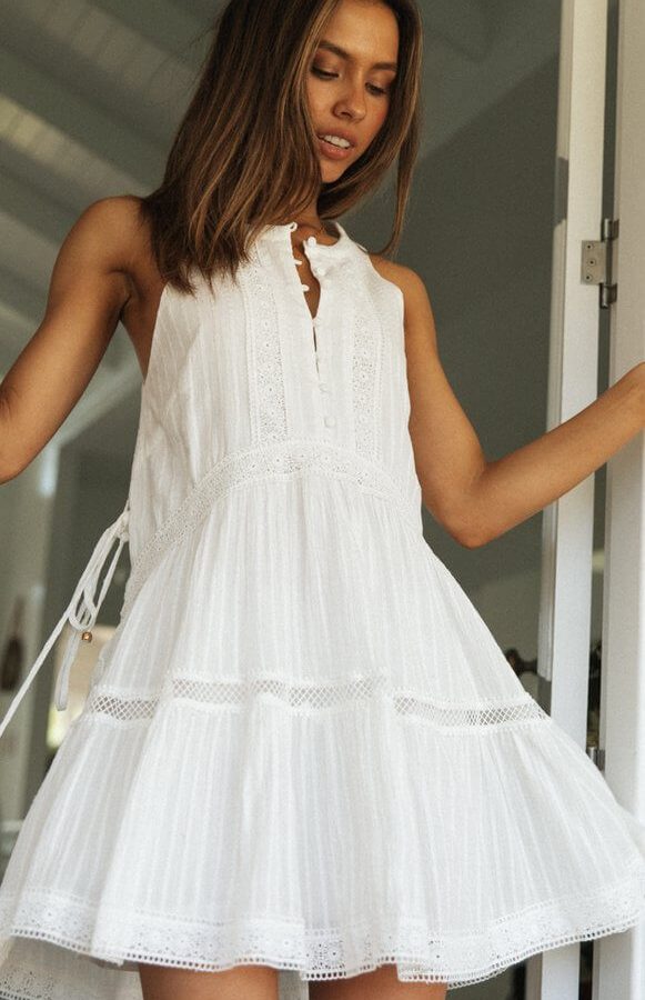 Toperth White Crochet Lace Babydoll Dress