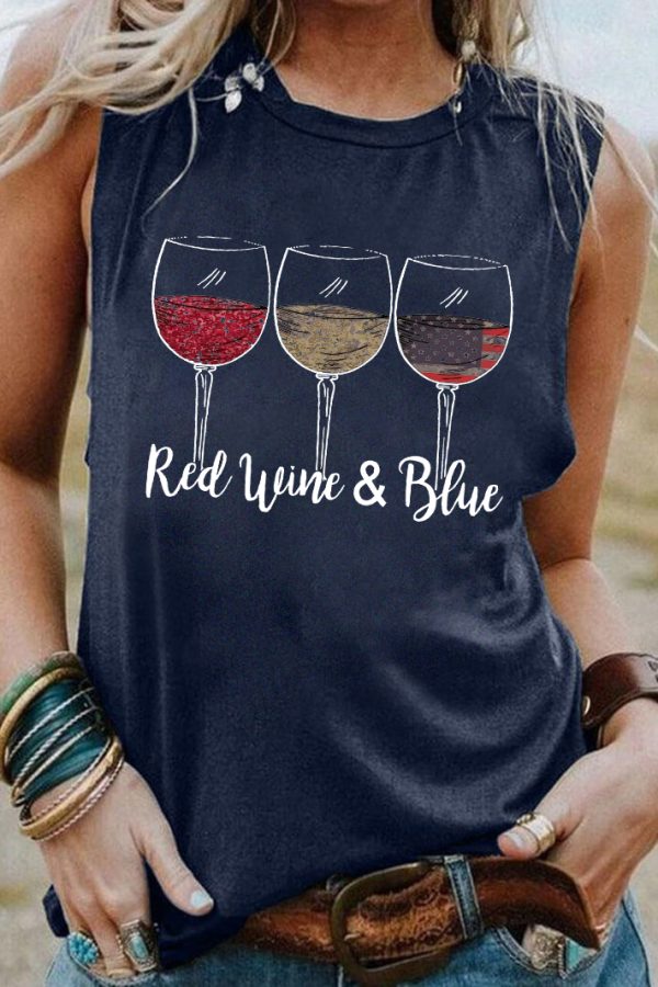 Toperth Red Wine & Blue Tank Top Shirt