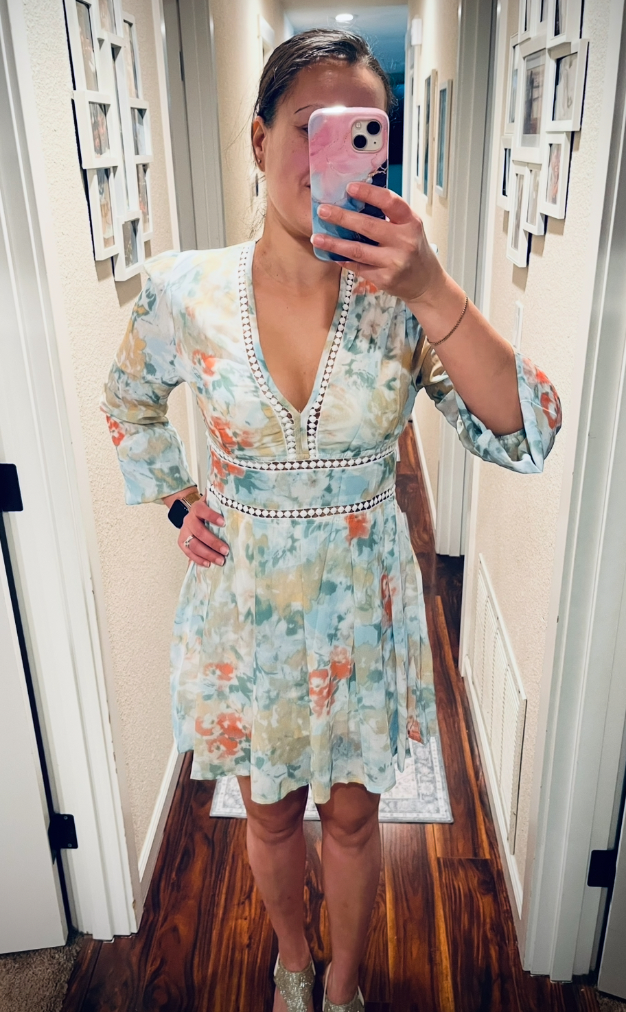 Click to view full screen Toperth V-Neckline Long Sleeves Floral Goddess Mini Dress photo review