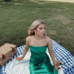Toperth Emerald Satin Strapless Cowl-Back Maxi Dress photo review