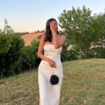 Toperth Emerald Satin Strapless Cowl-Back Maxi Dress photo review