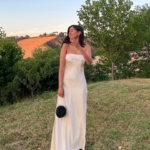 Toperth Emerald Satin Strapless Cowl-Back Maxi Dress photo review