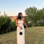 Toperth Emerald Satin Strapless Cowl-Back Maxi Dress photo review