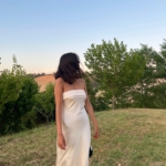 Toperth Emerald Satin Strapless Cowl-Back Maxi Dress photo review