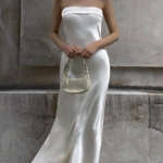 Toperth Emerald Satin Strapless Cowl-Back Maxi Dress photo review