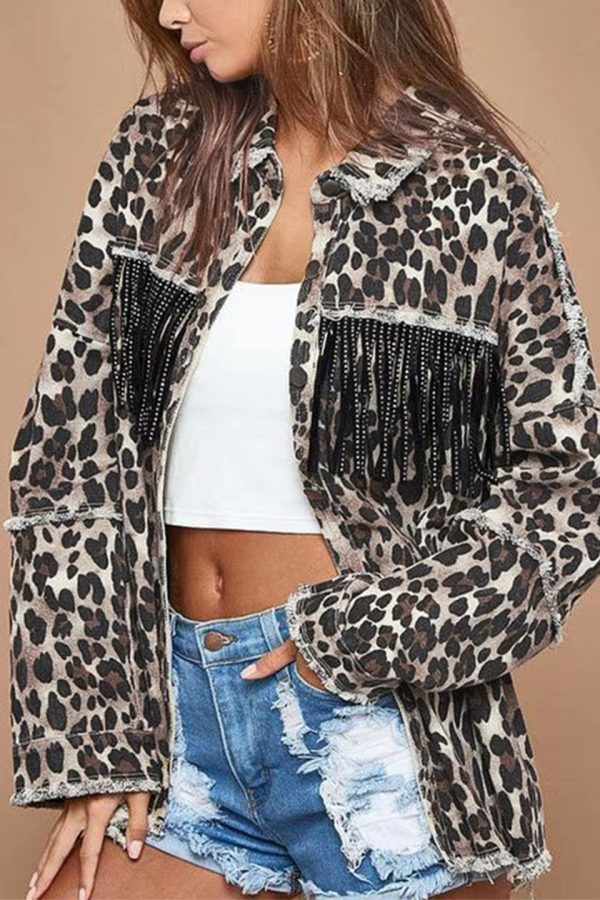 Toperth Leopard Print Fringe Jacket
