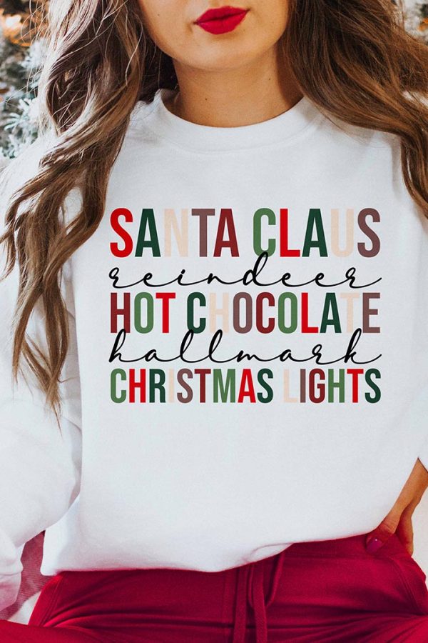 Toperth Santa Claus Reindeer Mistletoe Hot Chocolate Christmas Lights Sweatshirt