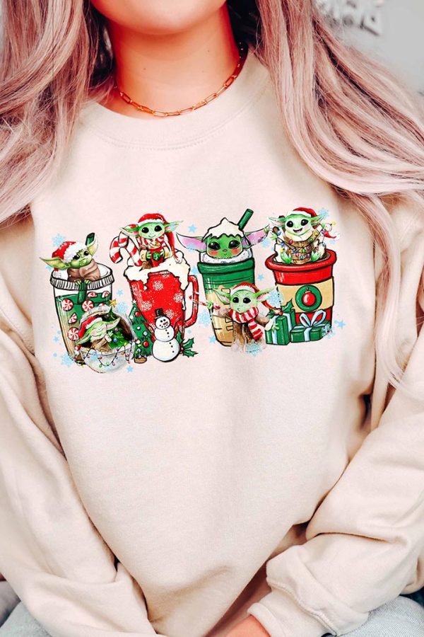 Toperth Christmas Baby Yodaa Coffee Latte  Sweatshirt