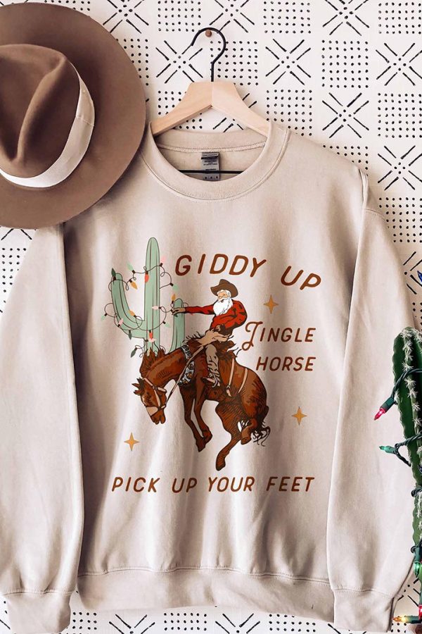 Toperth Christmas Giddy Up Jingle Horse Pick Up Your Feet Sweatshirt