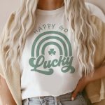 Toperth Retro St. Patrick's  Day Happy Go Lucky Rainbow T-Shirt