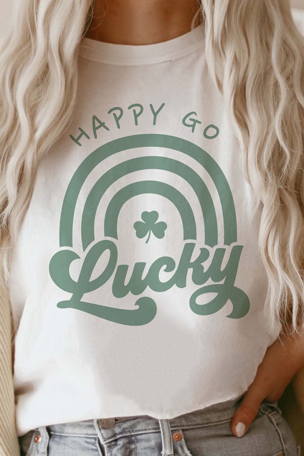 Toperth Retro St. Patrick's  Day Happy Go Lucky Rainbow T-Shirt