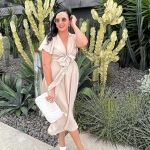 Toperth Satin Tie Knot High Low Midi Dress photo review