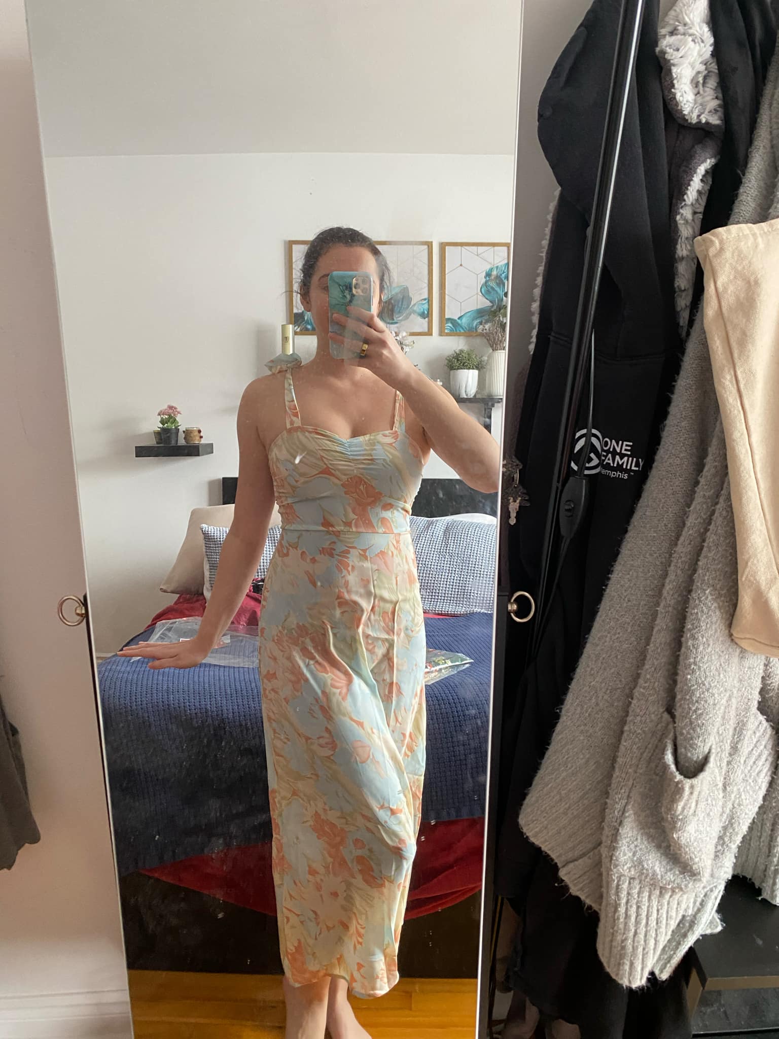 Click to view full screen Toperth Floral Printed Tied Shoulder Midi Dress photo review