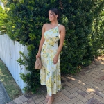 Toperth One-Shoulder Yellow Floral Maxi Dress photo review