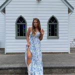 Toperth Halterneck Tiered Skirt Periwinkle Floral Maxi Dress photo review