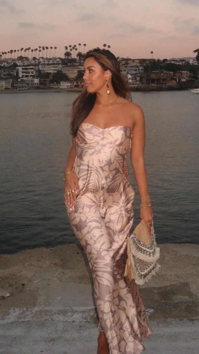 Click to view full screen Toperth Strapless Cowl Back Floral Printed Maxi Dress photo review