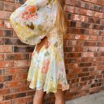 Toperth V-Neckline Long Sleeves Floral Goddess Mini Dress photo review