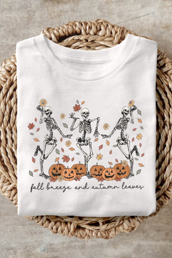 Toperth Skeleton Fall Breeze and Autumn Leaves Sweatshirt
