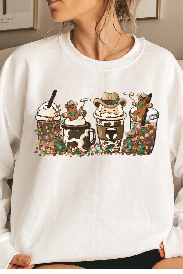 Toperth Christmas Country Western Cowboy Santa Coffee Latte Sweatshirt