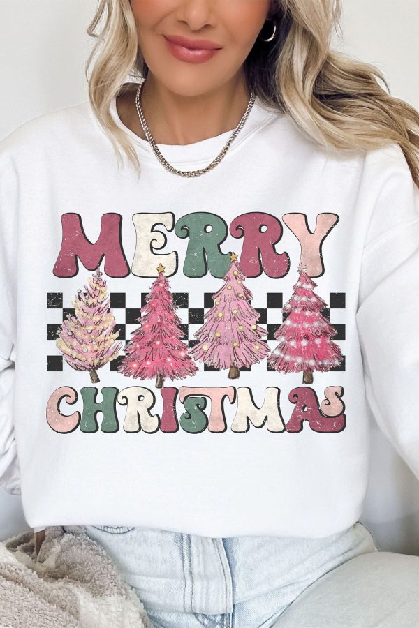 Toperth Retro Merry Christmas Pink Tree Sweatshirt