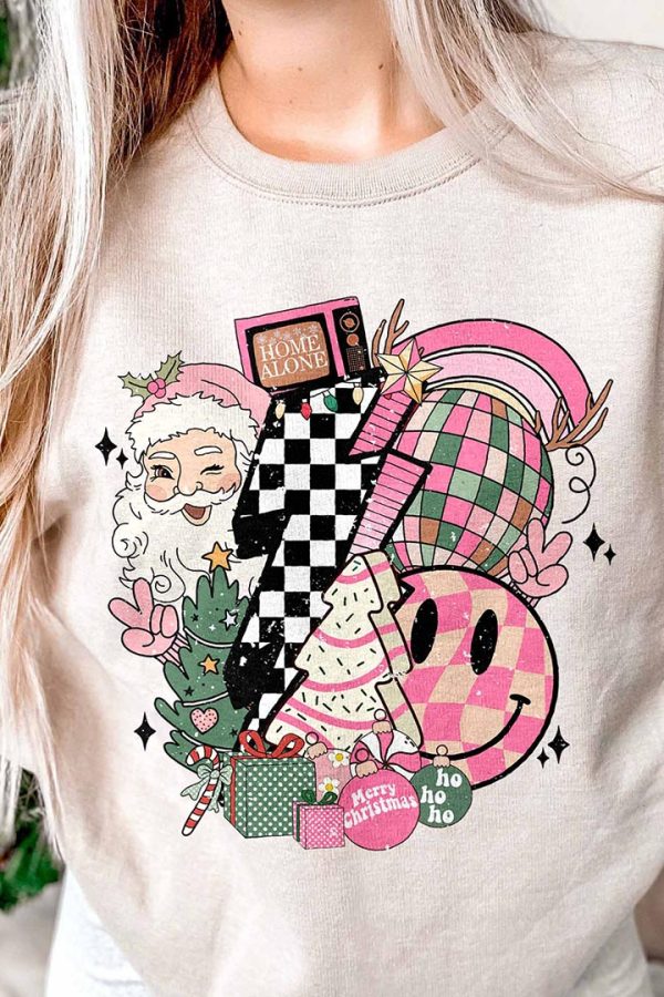 Toperth Retro Christmas Pink Santa Claus Vibes Sweatshirt