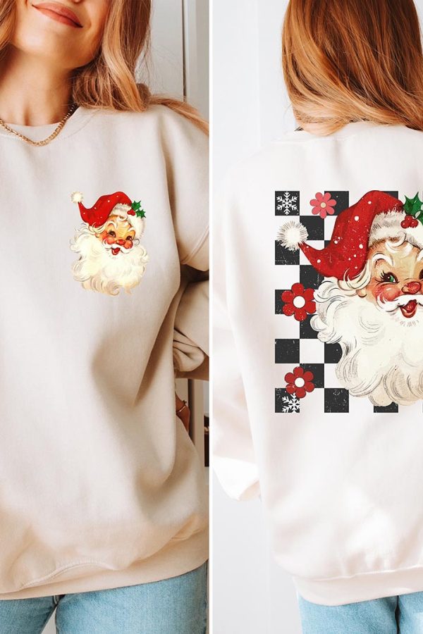 Toperth Retro Christmas Flower Santa Claus Sweatshirt