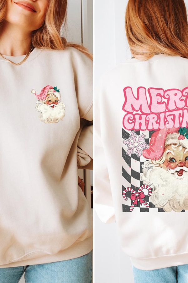 Toperth Pink Groovy Retro Christmas Santa Sweatshirt