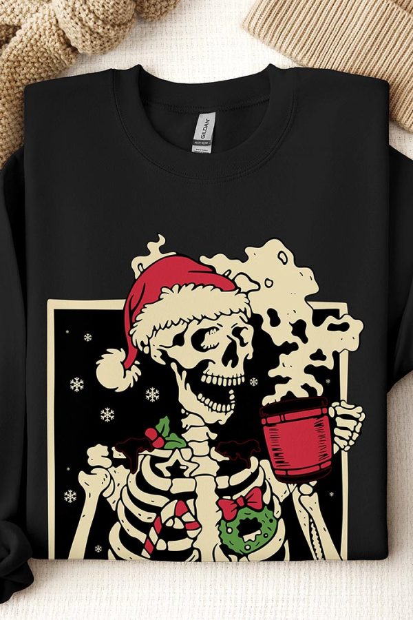Toperth Santa Skeleton Drink Coffee Christmas Sweatshirt