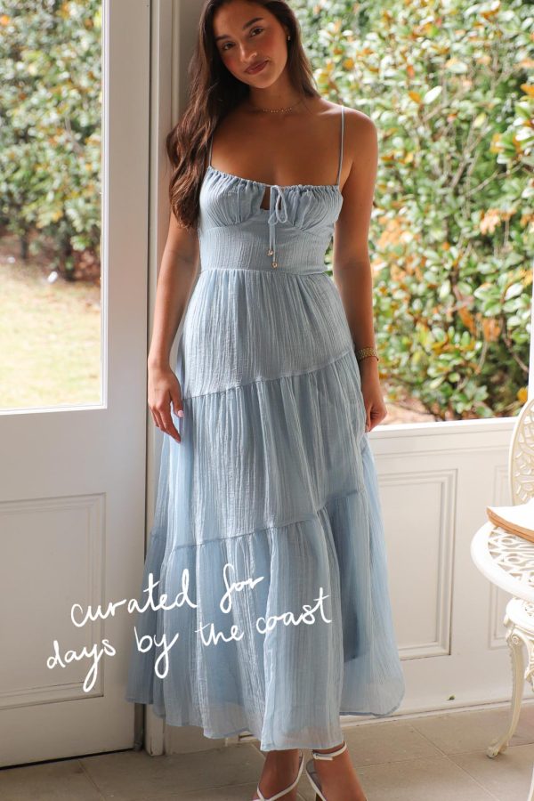 Toperth Blue Sweetheart Neckline Tie-Up Maxi Dress