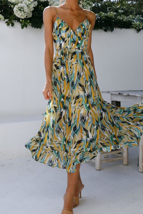 Toperth Boho Spaghetti Straps Floral Maxi Dress