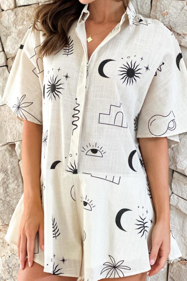 Toperth Beige Sun Print Romper
