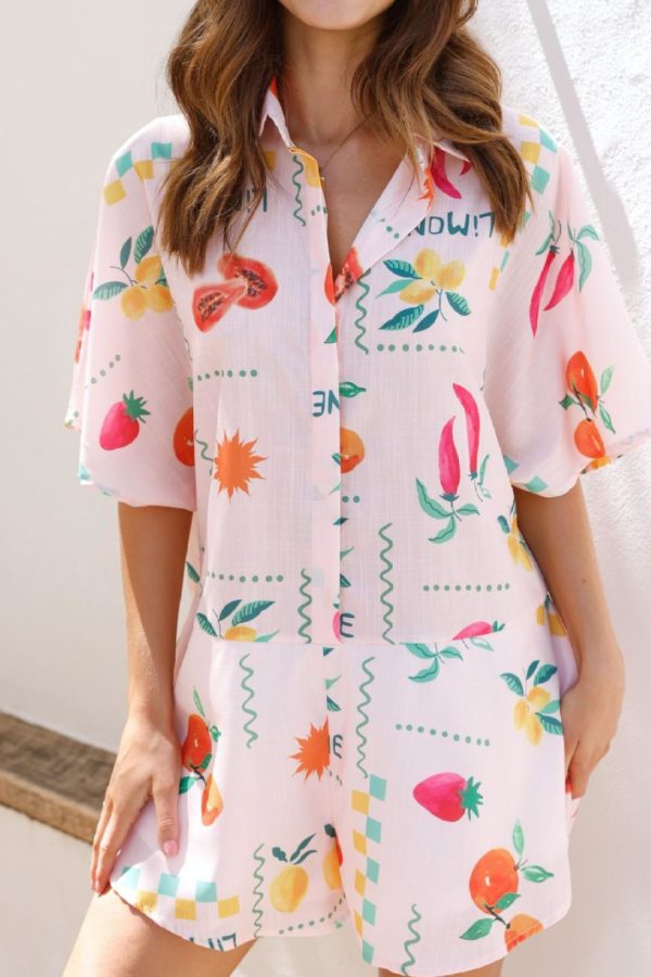 Toperth Fruit Print Oversized Shirt Romper