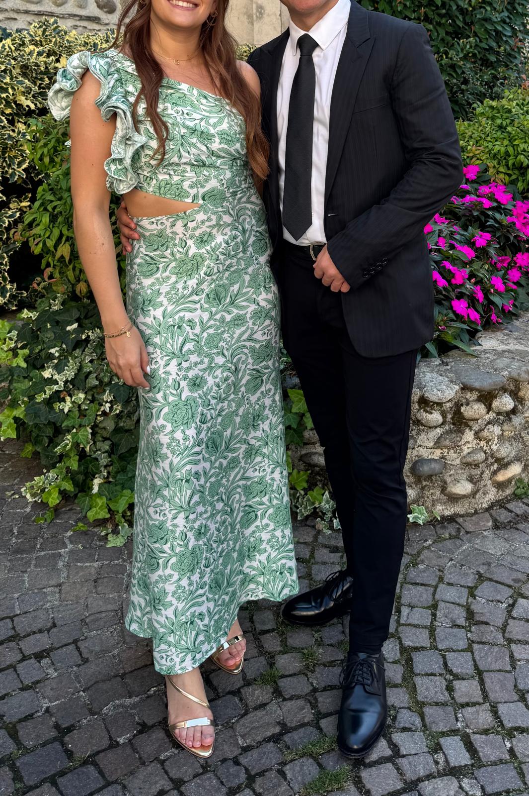 Click to view full screen Toperth Green Floral One-Shoulder Cutout Maxi Dress photo review