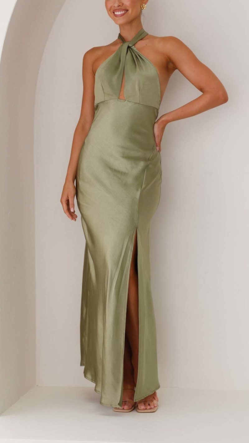 TH02427-1 Toperth Olive Satin Halter Maxi Dress – Toperth