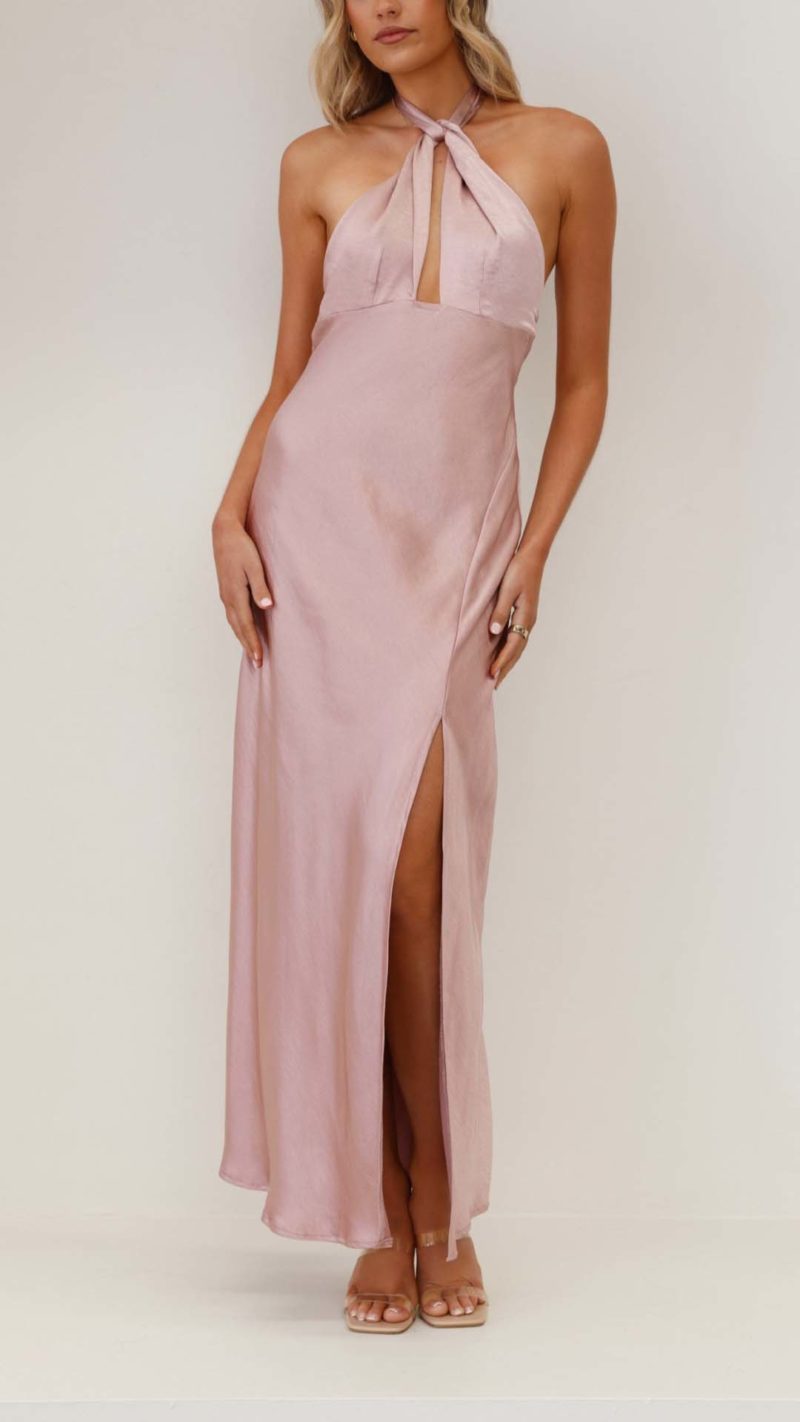 TH02428-1 Toperth Pink Satin Halter Maxi Dress – Toperth