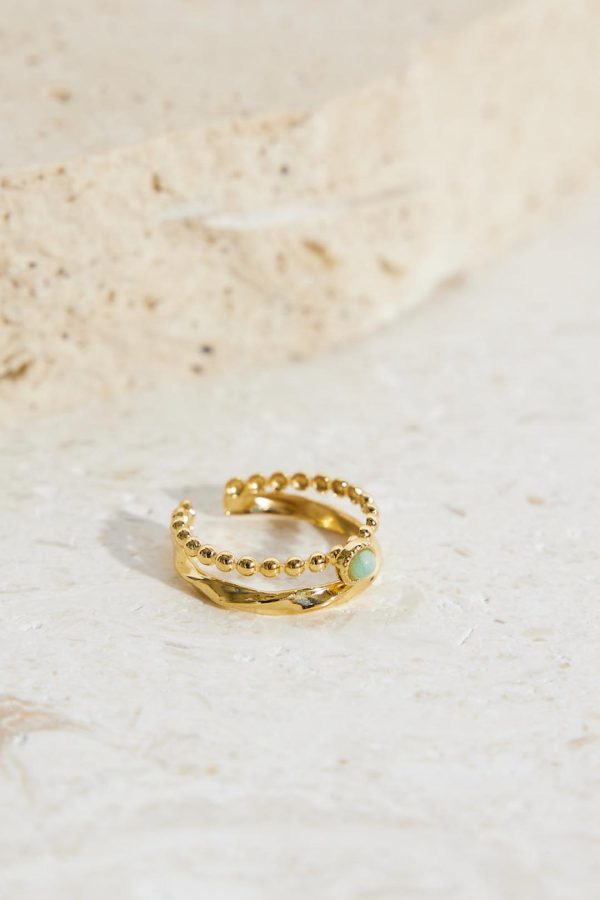 Toperth 18k Gold Plated Beaded Open Ring