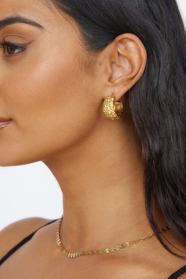 Toperth Textured 18k Gold Plated Hoop Earrings