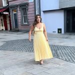 Toperth Yellow Satin Pleated V-Neck Maxi Dress photo review