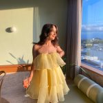 Toperth Yellow Strapless Tiered Ruffle Mini Dress photo review