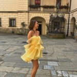 Toperth Yellow Strapless Tiered Ruffle Mini Dress photo review