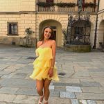 Toperth Yellow Strapless Tiered Ruffle Mini Dress photo review
