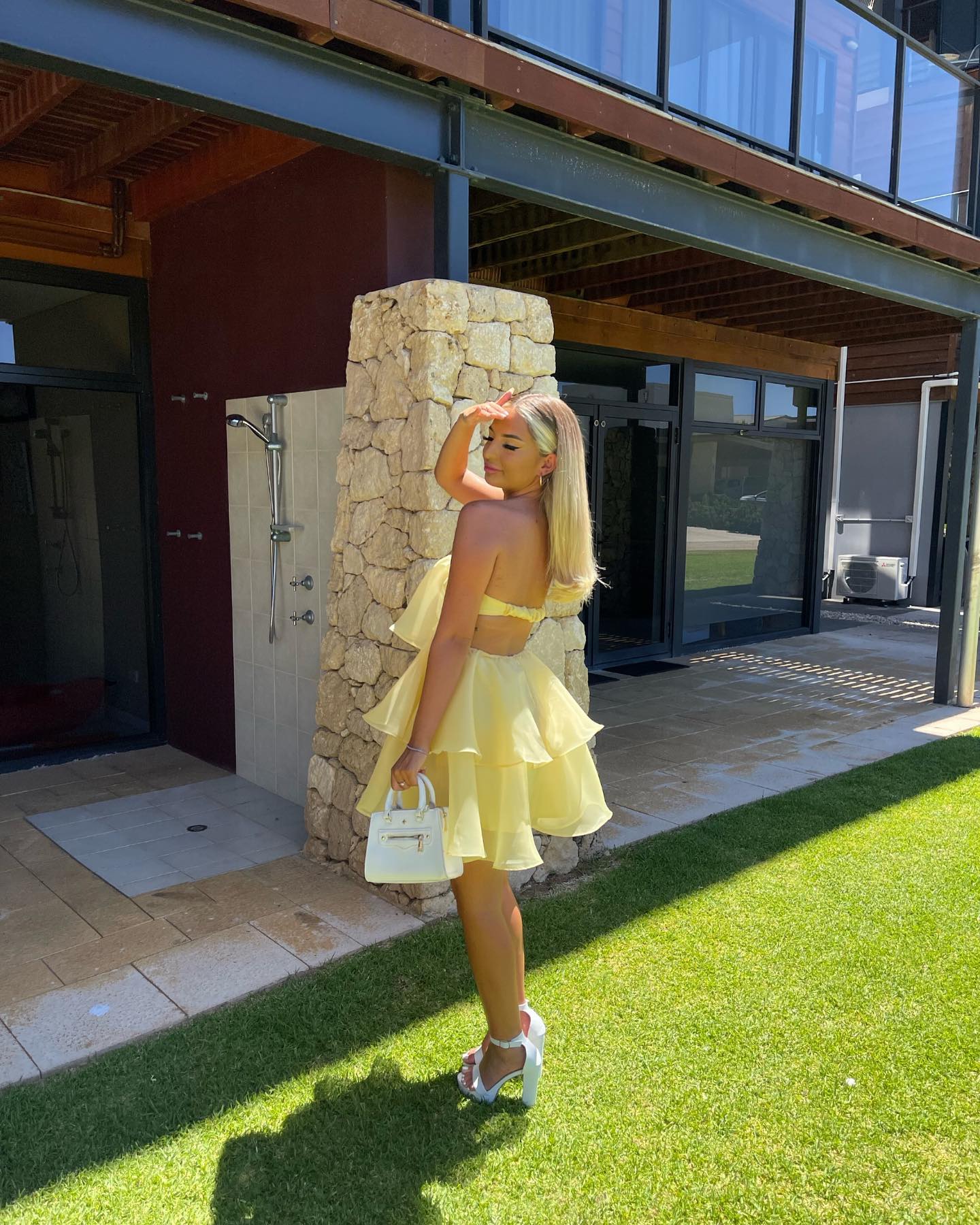 Click to view full screen Toperth Yellow Strapless Tiered Ruffle Mini Dress photo review