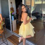 Toperth Yellow Strapless Tiered Ruffle Mini Dress photo review
