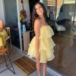 Toperth Yellow Strapless Tiered Ruffle Mini Dress photo review